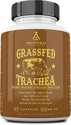 Ancestral Supplements Grass Fed Beef Tracheal Cartilage Supplement with Liver, 3000mg, Immune Health and Joint Support Supplement Promotes Healing, Non-GMO, 180 Capsules