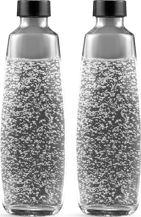 SodaStream Bipack 1 Litre Glass Bottles, Compatible with Duo 2x1L Carbonator, Black, 10x19.5x29