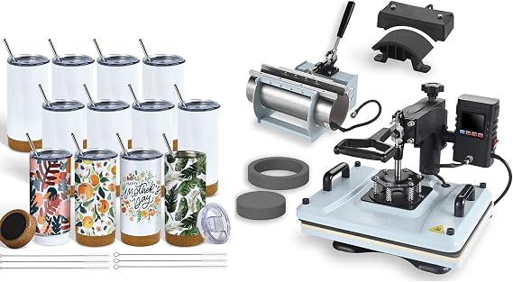 12x15 Inch, 360 Swing Away 5 in 1 Heat Transfer Machine and 12 Pack 17 oz Insulated Sublimation Tumbler