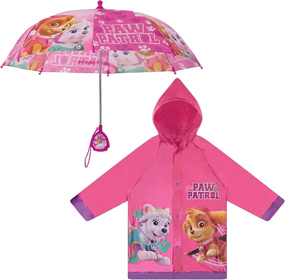 Nickelodeon girls Kids Umbrella and Poncho Raincoat Set, Paw Patrol Girls Rain Wear for Toddler 2-3 Or Kids 4-7