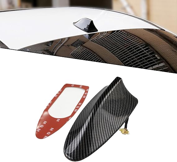 1 PC Car Shark Fin Antenna, Radio Signal Enhancement Antenna Roof Spoiler Reduce Wind Resistance Decoration, Adhesive Base with Copper Screw, Universal External Antenna (Carbon Fiber Black)