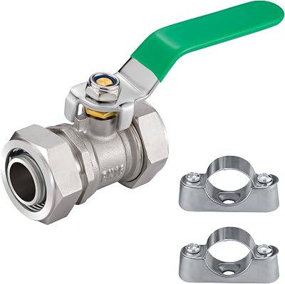 Jingzan 34 Air Piping Fittings, Nickel-Plated Brass Ball Valve Includes Tubing Clips 34 34 Piping M8039 Shut-Off Valve for Garage, Workshop Compressed Air Line Systems 1 Set Valve
