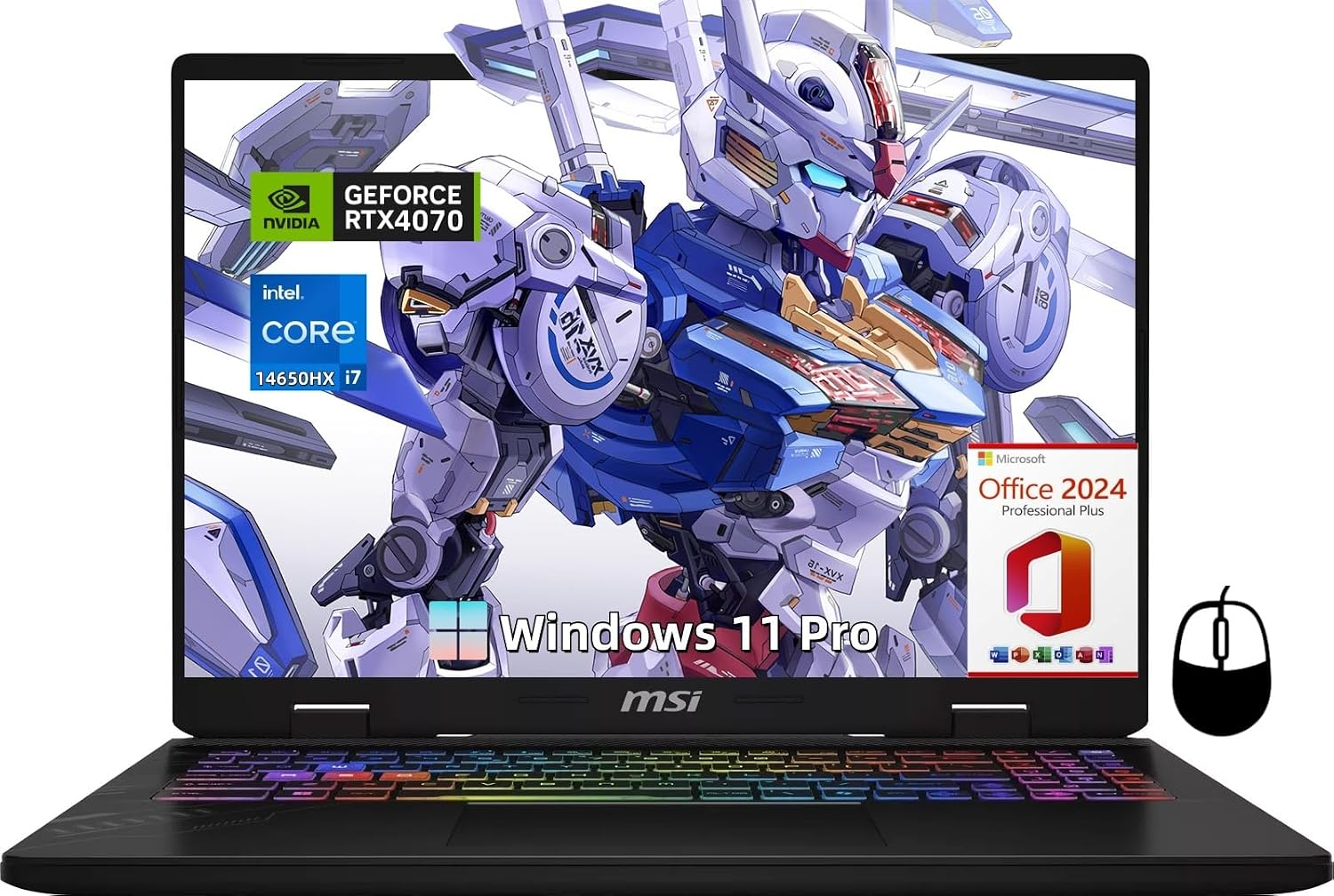 MSI Crosshair 16 Gaming Laptop - with Office 2024 Lifetime, 16 FHD IPS Display, GeForce RTX 4070, Intel i7-14650HX, 64 GB DDR5 RAM, 1 TB SSD, Backlit Keyboard, Wi-Fi, Windows 11 Pro, wAccessories