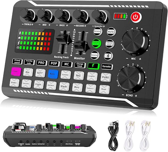 Facmogu F998 Live Sound Card Audio Mixer, Streaming Podcast Audio Interface
