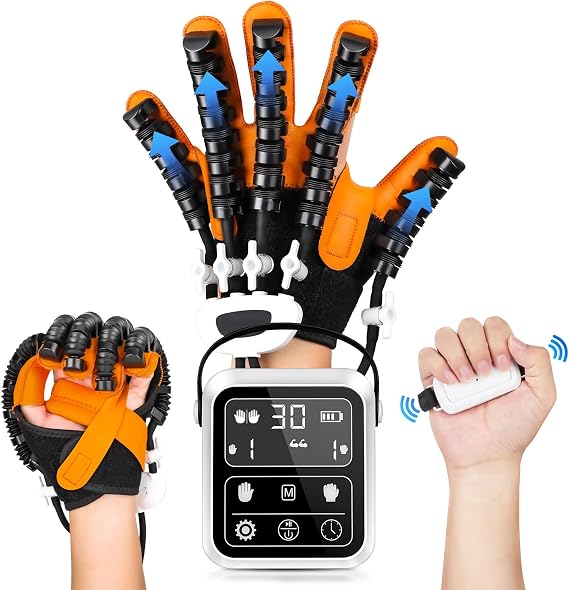 Hand Rehabilitation Robot Gloves, 3rd Generation Portable USB Chargeable Hand Stroke Recovery Equipment, 4 Modes & 9 Strength Levels Robot Hand Gloves For Hemiplegia Hand Therapy, Left hand XL