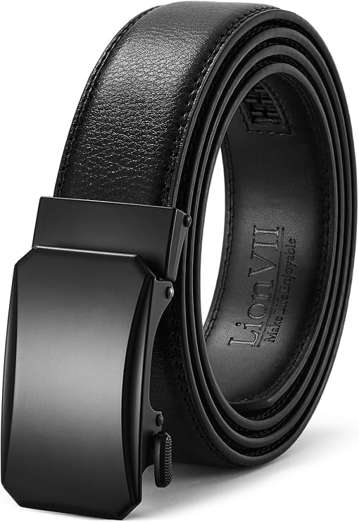 LionVII Men's Genuine Leather Belt - Auto-Locking Business Gentleman's Belt, Infinitely Adjustable, No Holes, Large Size, Lightweight, High Durability, Easy to Use, Width 35mm, Length 53.5 in 136 cm