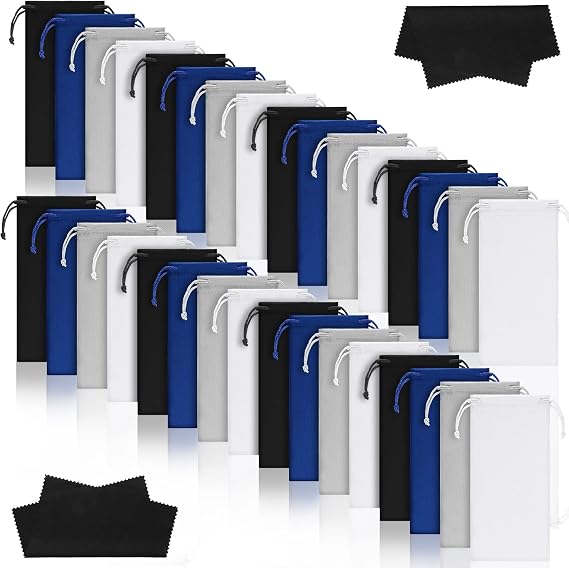 100 Pcs Microfiber Pouch Case Bulk Microfiber Soft Sunglasses Pouch with 2 Eyeglass Cleaning Cloth for Storage