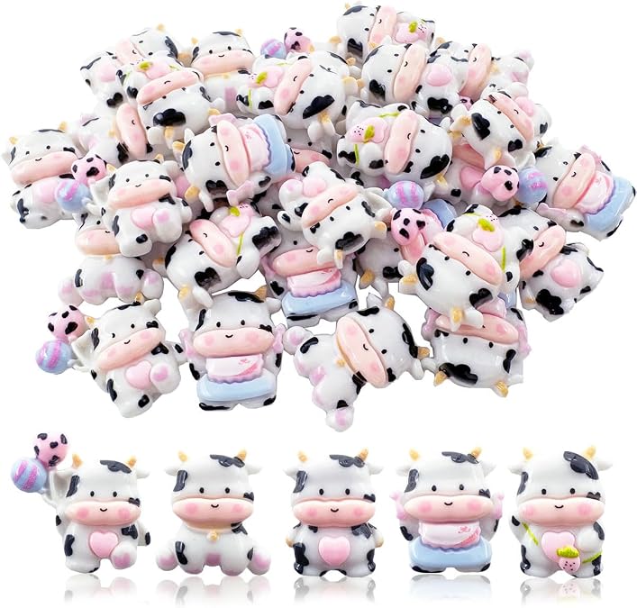 Suartus Cow Flatback Resin Beads Charms, 30Pcs Cute Cowhead Boxed Milk Cow Print Feeding Bottle Resin Flatback Charms for DIY Phone Case Scrapbooking Embellishment Crafts Jewelry Making Decor