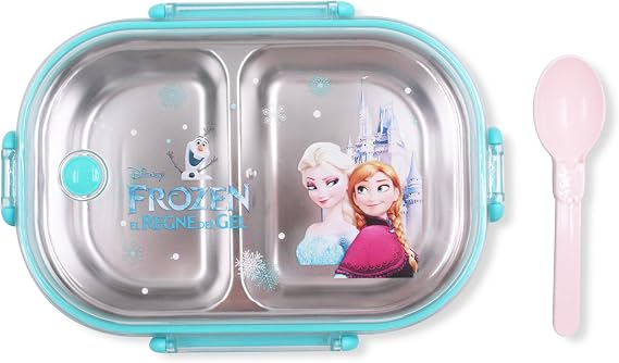 Finex Blue Reusable Stainless Steel Bento Box 2 Compartment Food Container Set with Clear Lid & Spoon - Princess