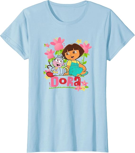 Dora the Explorer Boots the Monkey Flowers Colorful T-Shirt