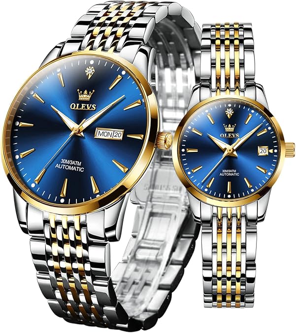 OLEVS Couple Watches Men and Women Automatic Mechanical Waterproof Casual His and Hers Watches Set Pair for Couples