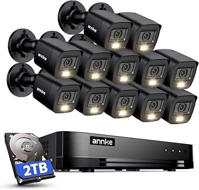 ANNKE 16 Channel Security Camera System HD-TVI 1080P Lite Video DVR and 12 2.0MP Outdoor IP67 Cameras with Smart Dual Light, AI HumanVehicle Detection, Color Night Vision, 2 TB Hard Drive