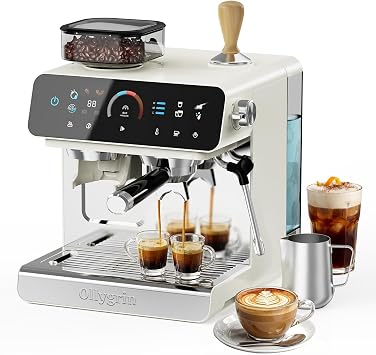 Ollygrin Semi-Automatic Espresso Machine with Grinder, 2-in-1 Coffee Machiner with Milk Frother, 20 Bar Pressure Coffee Maker, Removable Water Tank & Bean Hopper, Expresso Machine for Home Barista