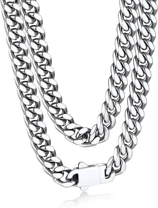 Bandmax Men's Premium Solid Stainless Steel Miami Cuban Link Chain Necklace