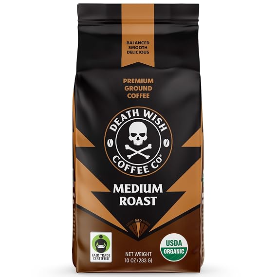 Death Wish Coffee Organic Medium Roast Ground Coffee, Fair Trade, 10 oz