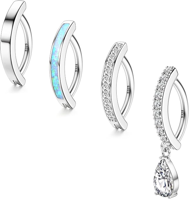 925 Sterling Silver Belly Button Rings for Women, CZ Navel Piercing Jewelry | Hypoallergenic 14K Gold Plated CZ Created-Opal Clicker Hoop Belly Rings, 14G Reverse Navel Body Piercing Jewelry for Women