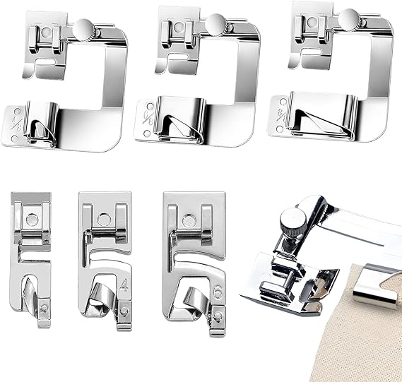 Sewing Machine Feet Rolled Hem Presser Foot Kit 6 Pcs