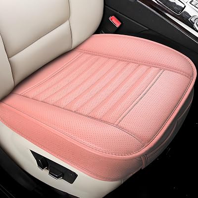 wuyaoyao Car Seat Bottom Cover, Anti-Slip Leather Car Front Seat Cushion Pad, Full Wrap Bottom Auto Seat Protector with Pocket, Universal Front Seat Cover Cushion Mat for Most Vehicles Pink