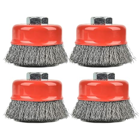 AAIN 4 Pack Wire Cup Brush for Grinders, 3 Inch Crimped Wire Wheel Brush