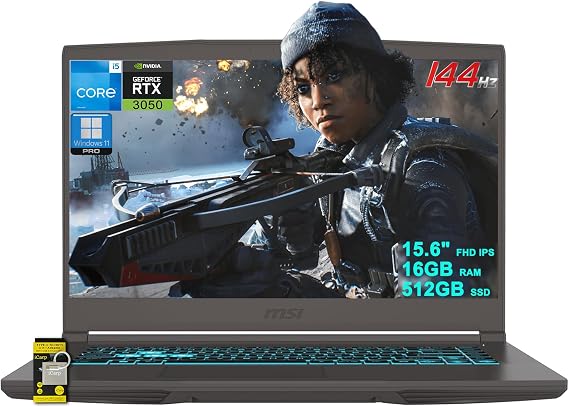 msi Thin 15 Gaming Laptop 15.6" FHD IPS 144Hz Intel 8 core i5-13420H (Beats i7-11800H) 16GB RAM 512GB SSD GeForce RTX 3050 Backlit Type-C Win11Pro ICP Hub