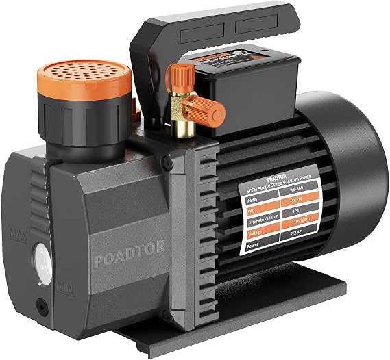 5CFM Vacuum Pump 1 Stage HVAC Vacuum Pump 1/2HP 38 Micron 110V Air Conditioning Vacuum Pump Kit R12 R22 R134a R410a HVAC/AUTO AC Refrigerant Charging Milking Cows with Oil