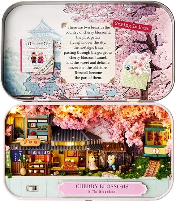 Roroom DIY Miniature and Furniture Dollhouse Kit,Mini 3D Wooden Doll House Craft Model Box Theater Style,with LED,Creative Room Idea for Valentine's Day Birthday Gift (Q7)