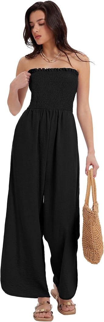 MOOSLOVER Women Linen Jumpsuits Strapless Wide Leg Palazzo Pants Romper 2026 Resort Wear Beach Vacation Outfits