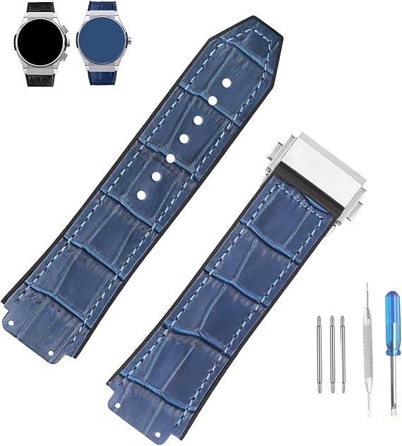 Leather 25mm Watch Bands Compatible for Hublot Big Bang 19mm*25mm*22mm Replacement Watch Strap Wirstband Bracelet For Men and Women(with metal buckle)