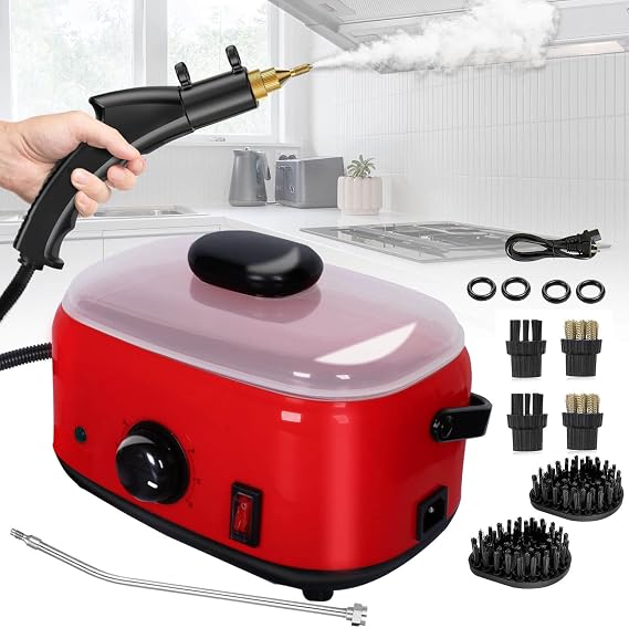 Handheld Steam Cleaner 2500W 1500ml High Pressure Steamer for Cleaning (Red-1500ML Water Tank)