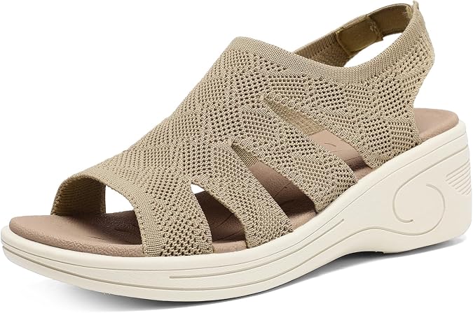 Womens Wedge Sandals Platform Walking Sandals Open Toe Ankle Elastic Strap Casual Comfortable Summer Dressy