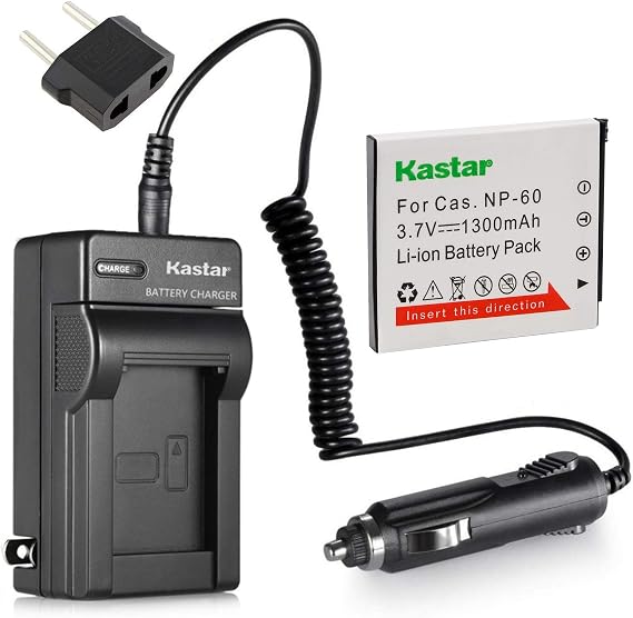 Kastar Lithium-Ion Battery and Battery Charger with Car Adapter for Casio Exilim EX-S12 EX-S12BK EX-S12GN EX-S12PK EX-S12SR EX-Z9 EX-Z19 EX-Z20 EX-Z21 EX-Z25 EX-Z29 EX-Z80 EX-Z85 EX-Z90, Casion NP-60