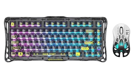 GravaStar Mercury K1 Lite 75% Mechanical Keyboard Transparent Black and Mercury M1 Pro Wireless Gaming Mouse Gradient Black