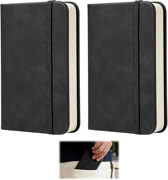 2 PCS A7 Black Hardback Notebooks Lined 200 Pages