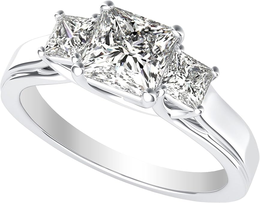 Houston Diamond District 0.5 to 4 Carat 3 Three Stone Princess Diamond Engagement Ring (I-J Color I1-I2 Clarity)