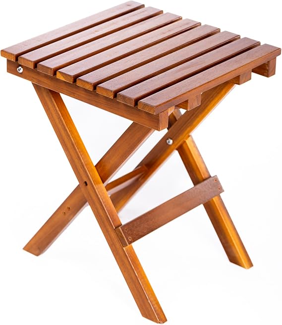 Garden Gear Acacia Folding Side Table Wooden Outdoor Garden Patio Balcony Compact Foldable Side Table Weather Resistant Hardwood Drinks Snack Table