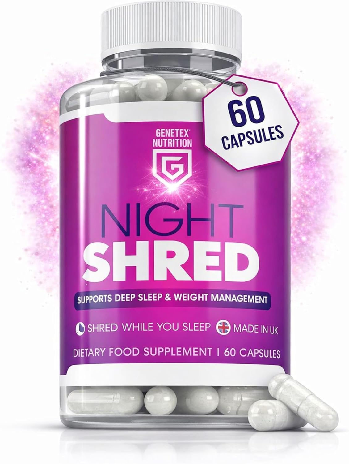 Night Shreds Sleep Support &amp; Natural Weight Balance Supplement - Natural Night Time Supplement - Supports Relaxation, Restful Nights &amp; Weight Loss, 60 Capsules, UK Made – Vegan Friendly