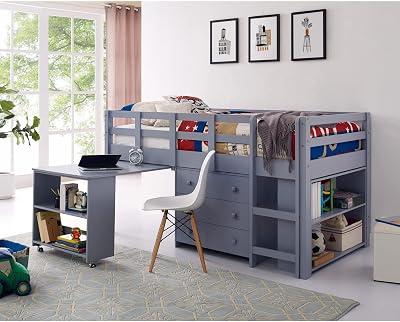Naomi Home Loft Bed with Desk Loft Bed Twin Twin Kids Low Toddler Twin Grey