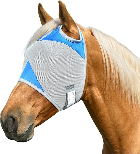 Horse Fly Mask Without Ears, UV Block Breathable Mesh (Blue, M)