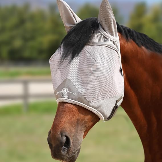 Harrison Howard Half Face Horse Fly Mask UV Protection and Breathable for Equine Use Comfortable Grey XS