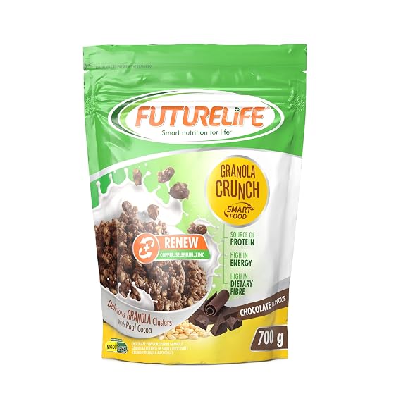 FUTURELIFE Smart Food Crunch Granola | 700g/24.7oz | 7g Protein | High Energy | Contains Probiotics | Rolled Oats | High In Dietary Fiber | (Chocolate, 4)