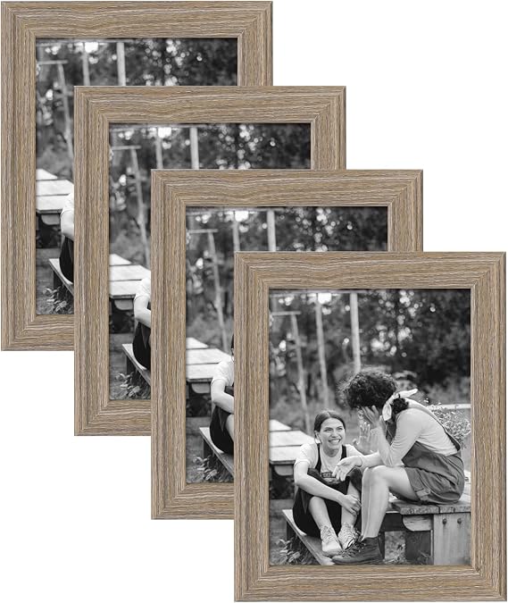 Adeco 6x8 Decorative Wood Wall Hanging and Tabletop Picture Frame, Set of 4, Natural Wood