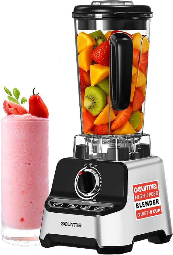 Gourmia Heavy Duty Countertop Blender 2L BPA-Free Pitcher, 1500W High-Speed Motor, 45,000 RPM, 4 Presets, Variable Speed Dial, Built-In Tamper, Dishwasher-Safe Parts, Stainless Steel