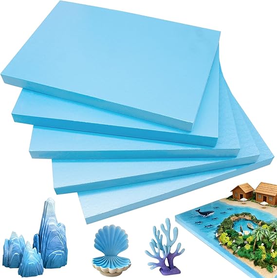 Blue Polystyrene Foam Board for Crafts, 5 Pack Foam Sheets Thick Polystyrene Sheet for DIY Crafts Modelling Sculpture, 30x20x2CM