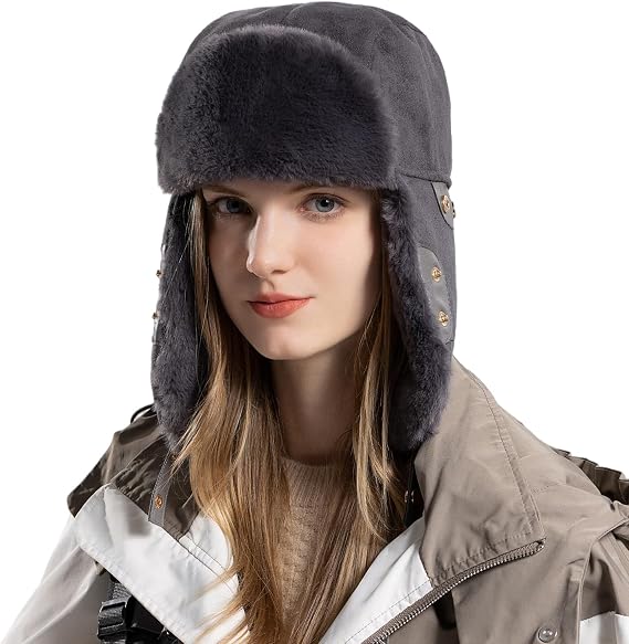 HUAMULAN Women Men Winter Trapper Hat with Ear Flaps Ushanka Trooper Cap