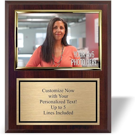 Personalized 8x10 Photo Plaque with 4x6 Horizontal Picture Holder | Custom Engraved Gold Frame Award Plaque, Add Your Picture for a Team Award, Coach & Employee Appreciation, Customize Now