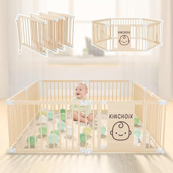 Baby Playpen for Toddler and Babies Foldable Wooden Baby Gate Large Shape & Size Adjustable Fence Play Ar