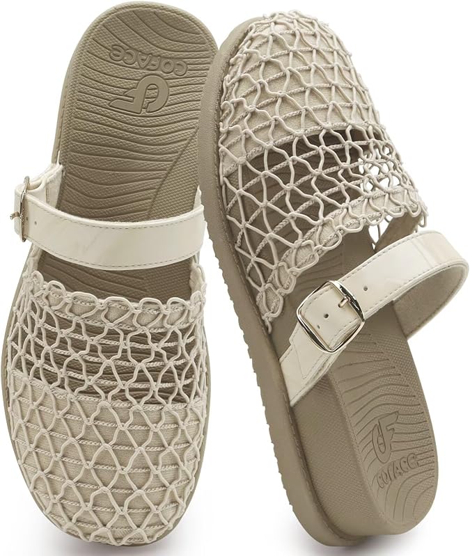 COFACE Orthotic Sandals For Women With Plantar Fasciitis Arch Support Ladies Breathable Mesh Mules Closed Toe Slip-on Loafers Slides Summer Outfits Platform Heel Cushion Office Clogs, Beige US10