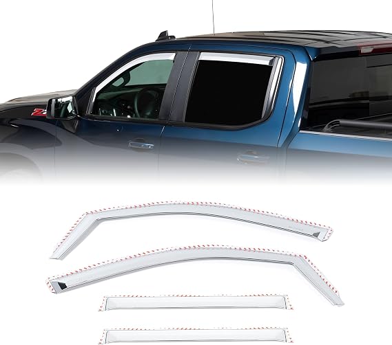 Putco Element Chrome Window Deflectors Fits Chevy Silverado/GMC Sierra 1500 19-26, 2500/3500 20-27 - Set of 4 - in Channel Install