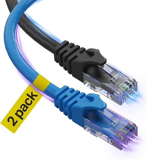 Cat 6 Ethernet Cable 3 Ft 2 Pack, Cat 6 Cable Outdoor&Indoor, High Speed 10Gbps Internet Network Cable, Cat6 Ethernet Patch Cable Long, Computer LAN Cable for Router, Modem, PS4/5 - Blue & Black