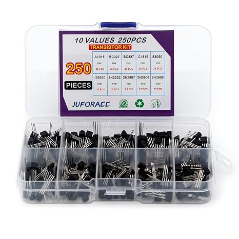Transistor Kit with 2N2222 2N3904 2N3906 2N2907 BC337 S8050 S8550 BC327 A1015 C1815,10 Values 250 PCS NPN NPN Power General Purpose Transistors Assortment Set TO-92 TO92 BJT Electronic